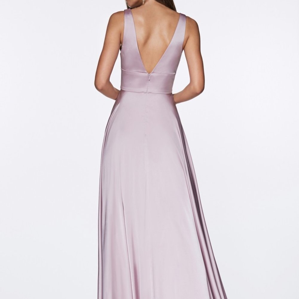 V-Neck Satin Leg Slit Prom Dress CD7469 - Picture 2 of 5